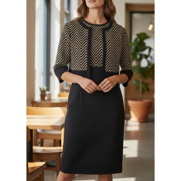 Danny & Nicole Dresses & Skirts - danny and nicole 2 Piece Set- Jacket-Dress S 4 New Career - Black/ Tan Chevron